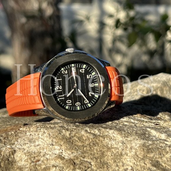Seiko nh35 Aquanaut orange Mod – Lovetomodwatches Custom Made MODS Watch with NH35 Movement 5167A Aquanaut Orange Band Strap